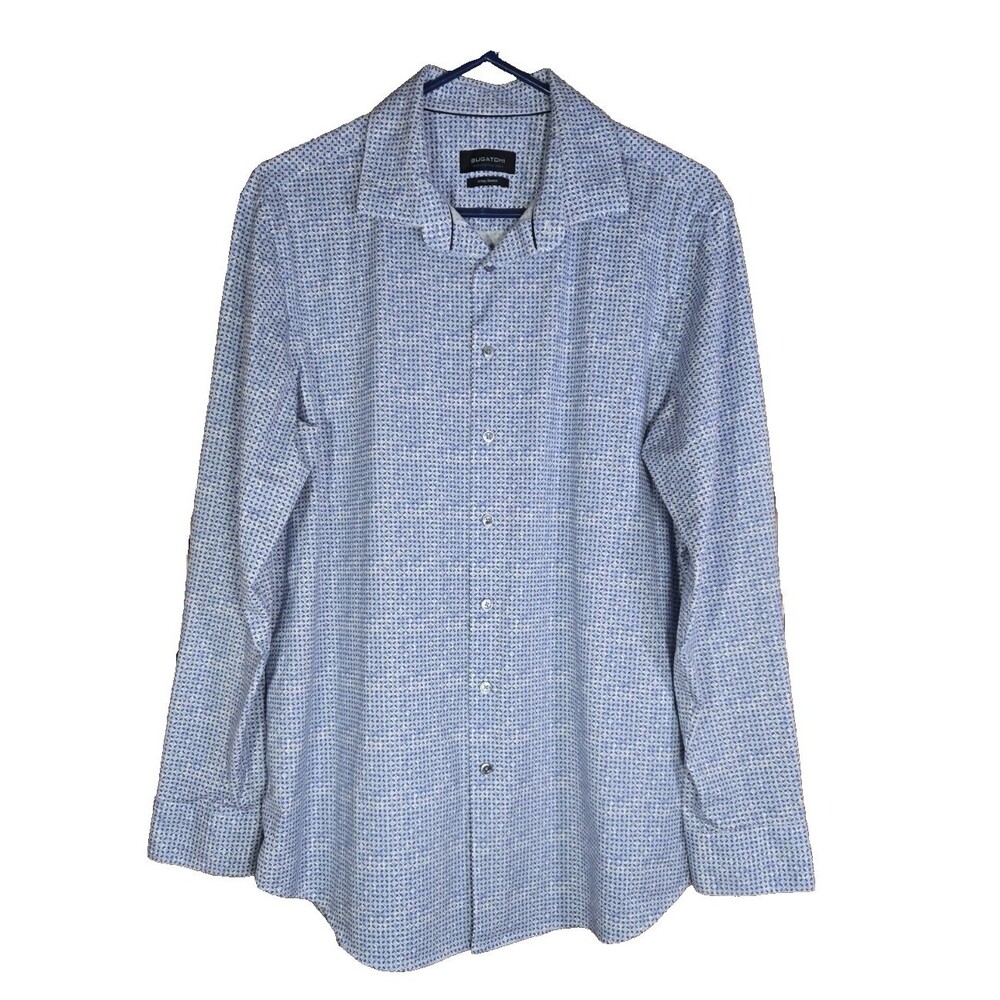 BUGATCHI OoohCotton Tech Shirt Men’s XL Long Sleeve  Air Blue 8 Way Stretch